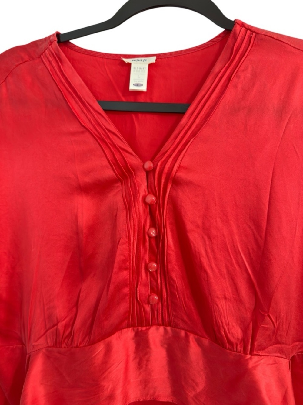 VTG Old Navy 100% Silk Salmon Color Blouse Tie Waist Button Front Top Sz. L Y2K - Picture 5 of 12